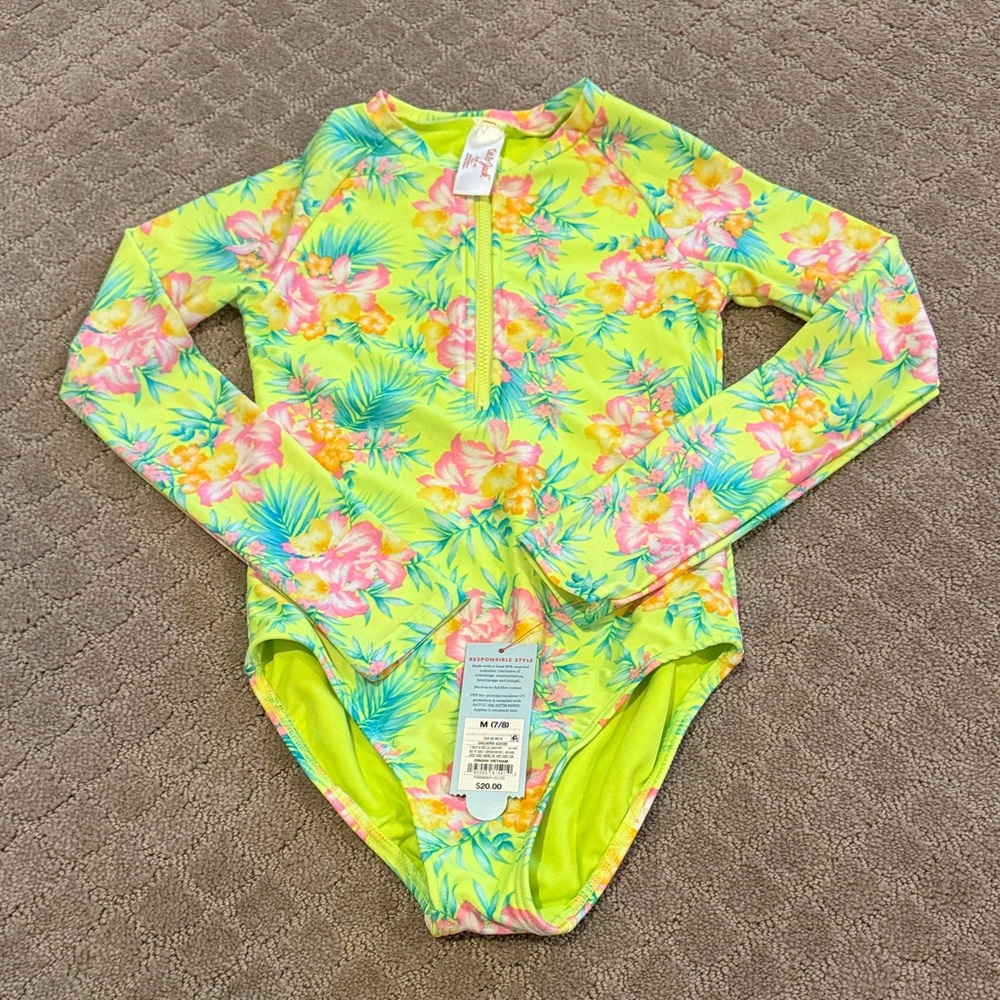 Cat & Jack Yellow Floral Kids Rashguard